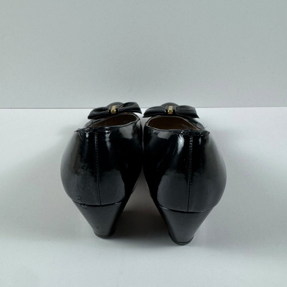 Salvatore Ferragamo Vara Black Leather Bow Babydoll Shoes Kitten Heels Sz 7.5 4A - Picture 4 of 6